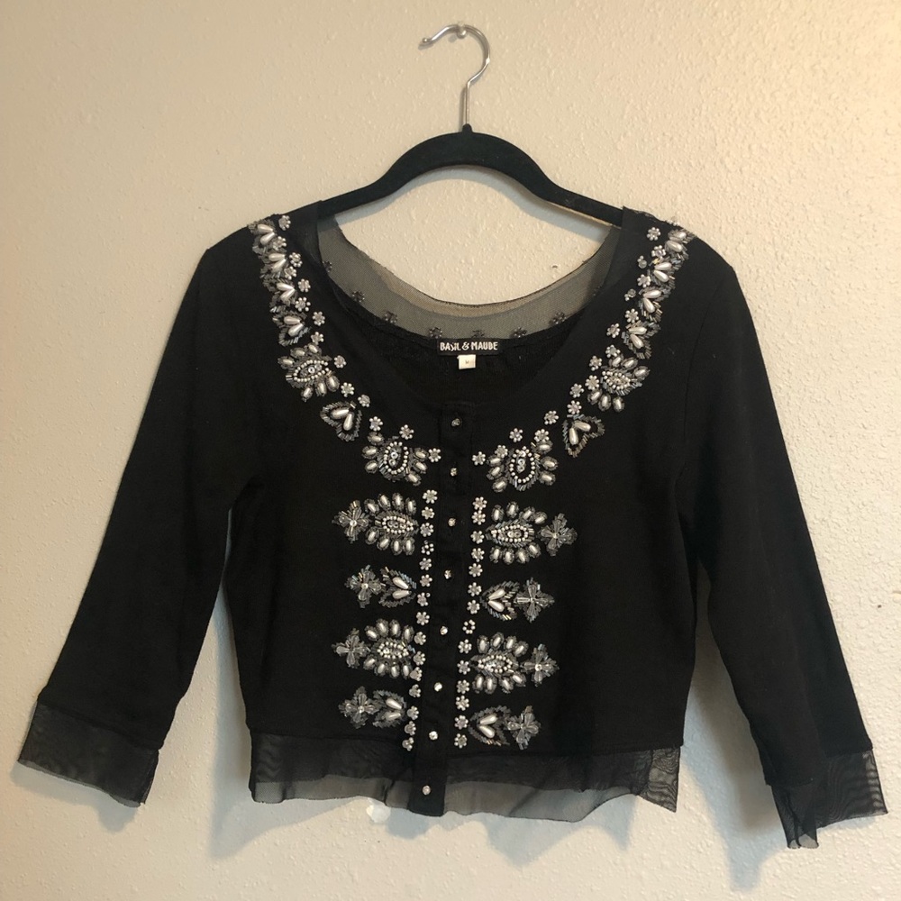 size med, Basil & Maude (Anthropologie), knitted blouse w/ embellishments